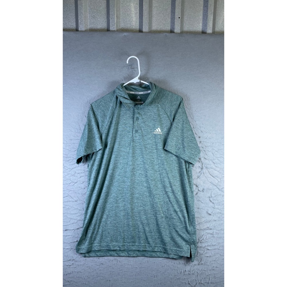 Adidas Golf Polo Shirt Mens Medium Green Excellent Short Sleeve Raglan Heathered